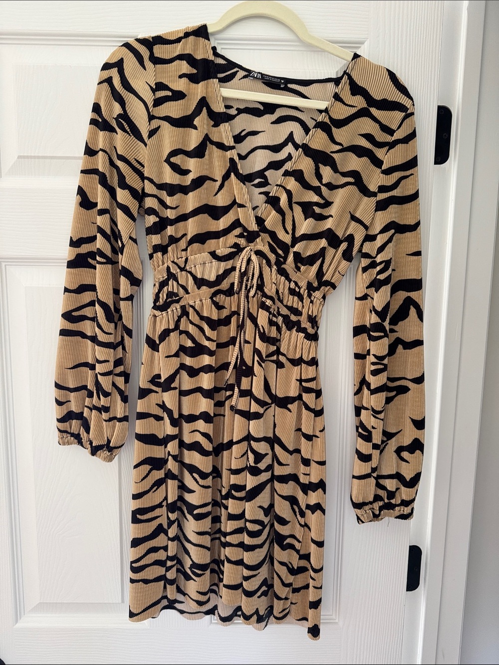 Zara Beige and Black Animal Print Mini Dress